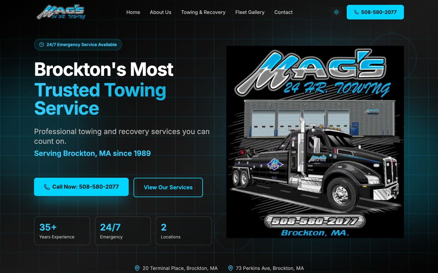 Mag's Towing homepage